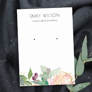 Gold Blush Pink Floral Bunch Earring Display Business Card