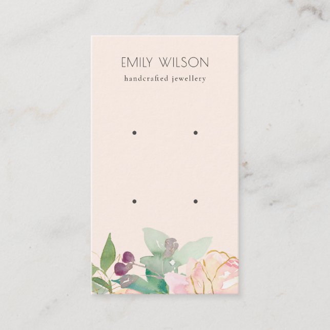 Gold Blush Pink Floral Bunch Earring Display Business Card (Front)