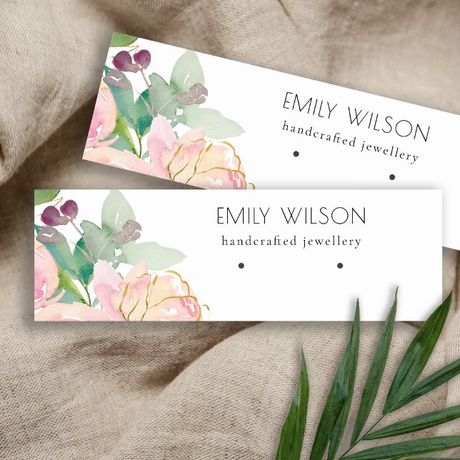 Gold Blush Pink Floral Bunch Earring Display Mini Business Card (Creator Uploaded)