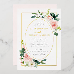 Gold Blush Pink Floral Frame Wedding