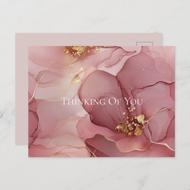 Gold Blush Pink Floral Thinking of you Postcard (Front/Back)