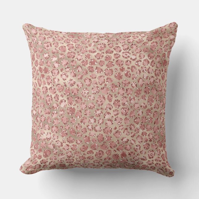 Gold Blush Pink Glitzy Glitter Leopard Print Cushion (Front)