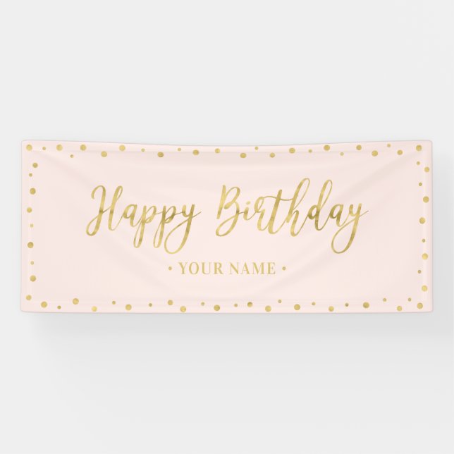 Gold & Blush Pink Happy Birthday Party Banner (Horizontal)