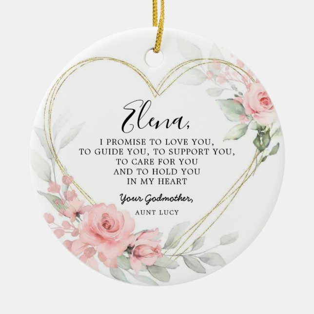 Gold Blush Pink Heart Geometric Godparents Ceramic Ornament (Front)