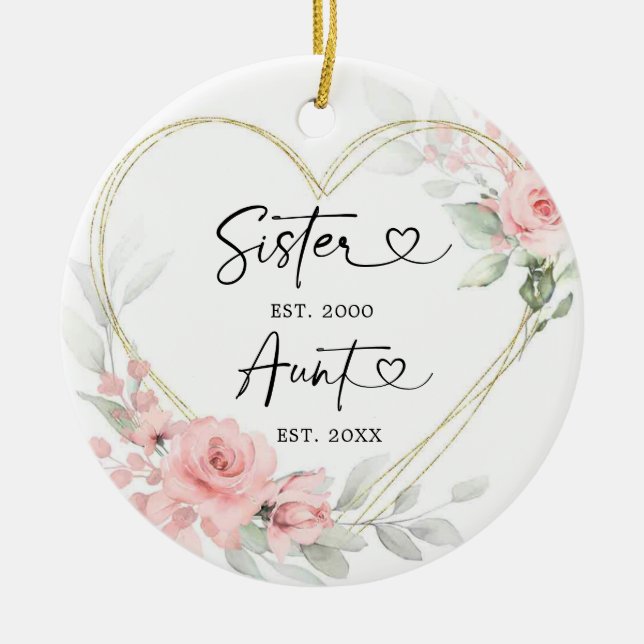 Gold Blush Pink Heart Geometric New Aunt Ceramic Ornament (Front)