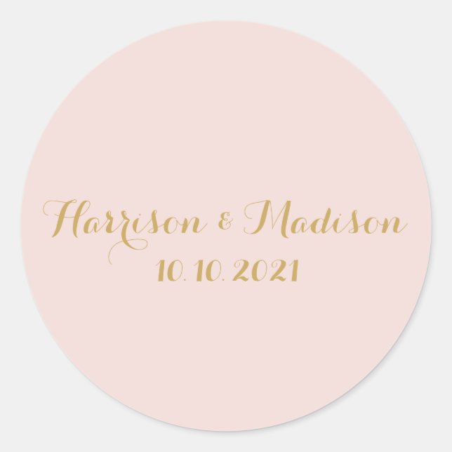 Gold blush pink Monogram custom wedding favours Classic Round Sticker (Front)