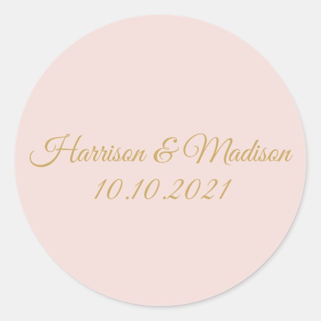 Gold blush pink Monogram custom wedding favours Classic Round Sticker (Front)