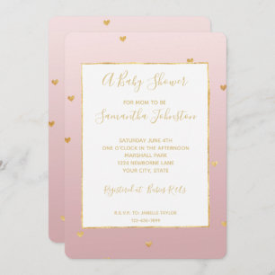 Gold Blush Pink Ombre Hearts Baby Shower Invitation