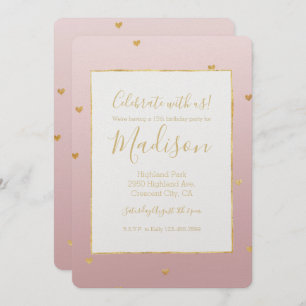 Gold Blush Pink Ombre Hearts Invitation