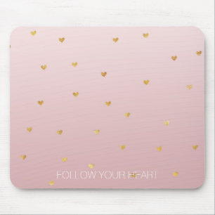 Gold Blush Pink Ombre Hearts Mouse Pad