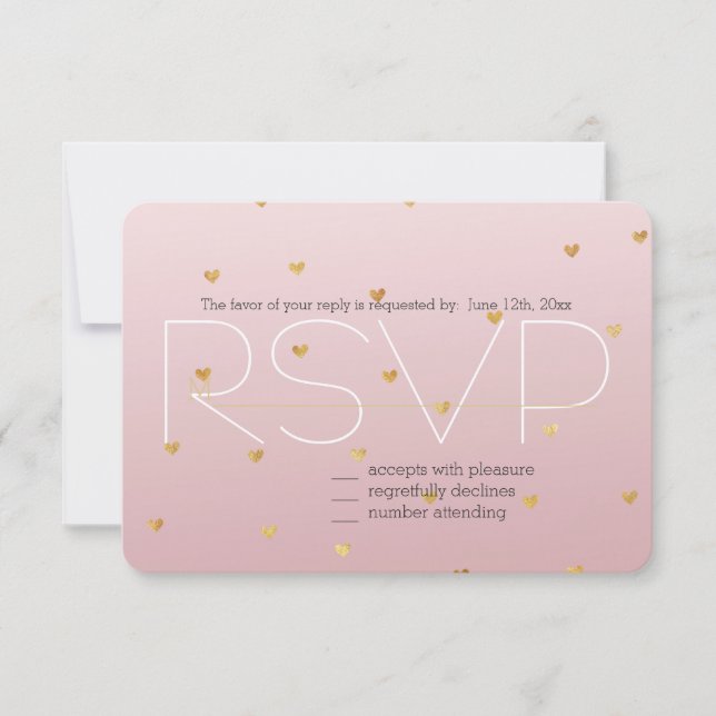 Gold Blush Pink Ombre Hearts RSVP (Front)