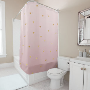 Gold Blush Pink Ombre Hearts Shower Curtain