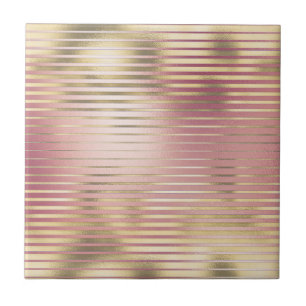 Gold blush pink rose metallic foil pattern ceramic tile