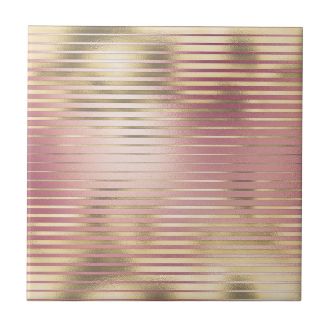 Gold blush pink rose metallic foil pattern ceramic tile (Front)