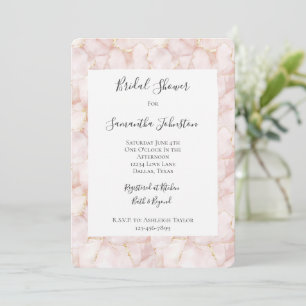 Gold Blush Pink Rose Petals Floral Bridal Shower Invitation