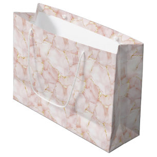 Gold Blush Pink Rose Petals Floral Wedding Large Gift Bag