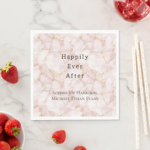 Gold Blush Pink Rose Petals Floral Wedding Napkin