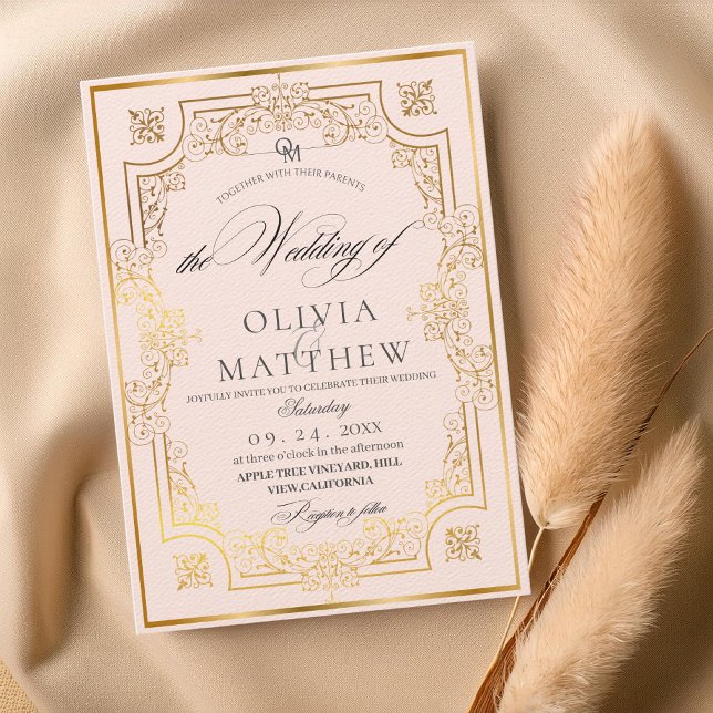  Gold & Blush Pink Script Wedding Invitation (Creator Uploaded)
