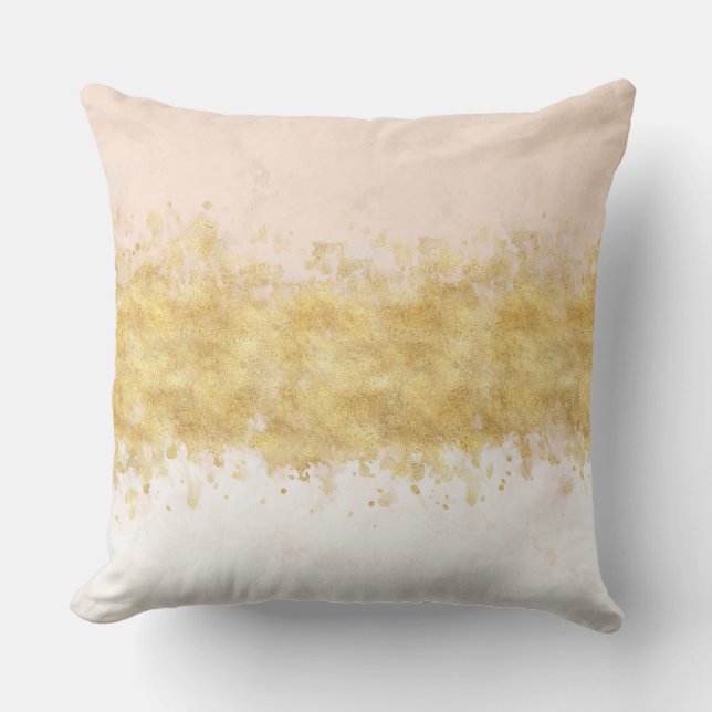 Gold Blush Pink Watercolor Glam Cushion (Front)