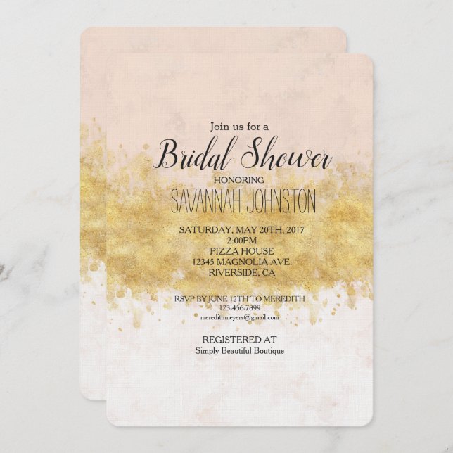 Gold Blush Pink Watercolor Glam Invitation (Front/Back)