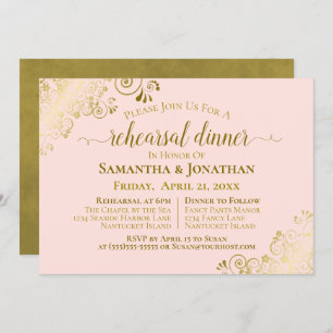 Gold & Blush Pink Wedding Rehearsal & Dinner Invitation