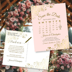 Gold & Blush Pink Wedding Save the Date Calendar Announcement Postcard