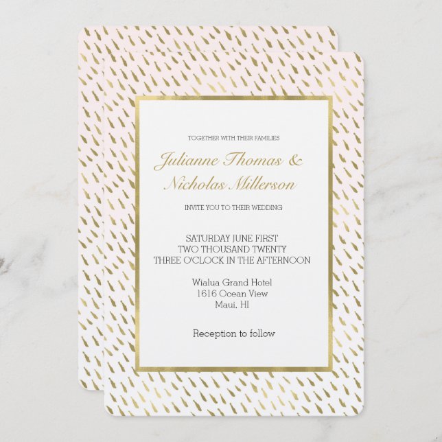 Gold Blush Pink White Ombre Abstract Wedding Invitation (Front/Back)