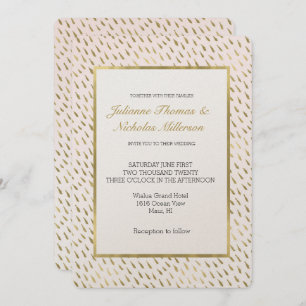 Gold Blush Pink White Ombre Abstract Wedding Invitation