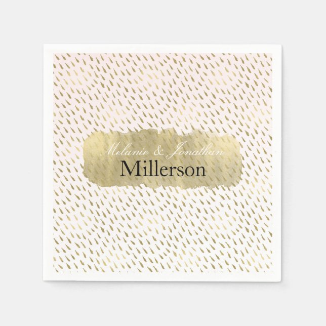 Gold Blush Pink White Ombre Abstract Wedding Napkin (Front)