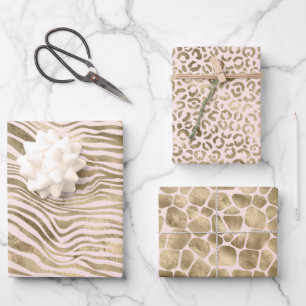 Gold Blush Pink Zebra Animal Print    Wrapping Paper Sheet