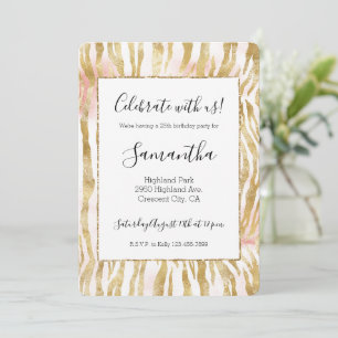 Gold Blush Pink Zebra Print Invitation
