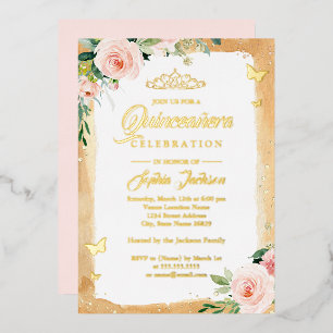 Gold Blush Quinceanera Floral Sparkle Tiara