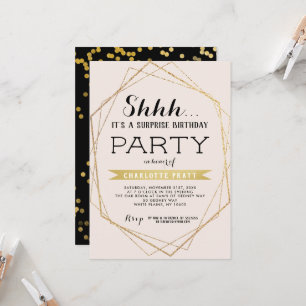 Gold Blush Shh Surprise Birthday Party Invitation