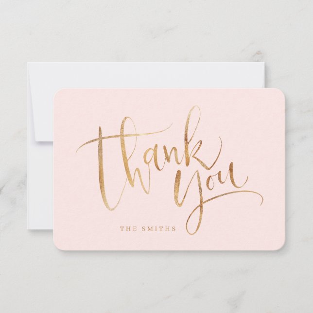 Gold Blush Simple modern Calligraphy thank you Card (Front)