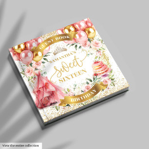 Gold Blush Sweet 16 Guest Book Pink Balloons