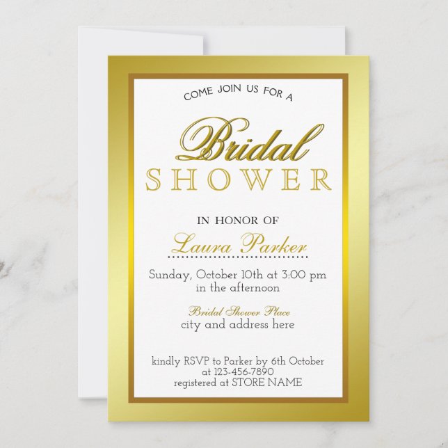 Gold Boarder Bridal Shower Striped Glitter Classic Invitation (Front)