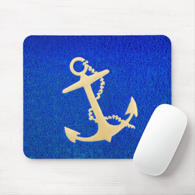 Gold Boat Anchor on Blue Mouse Pad (With Mouse)