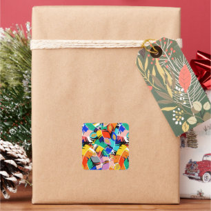 Gold Bohemian Bird Feather Swirls Square Sticker
