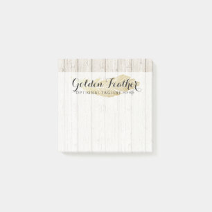 Gold Bohemian Feather on Rustic Wood Boards Post-it Notes