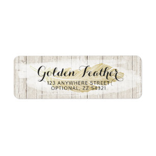 Gold Bohemian Feather Rustic Return Address Label