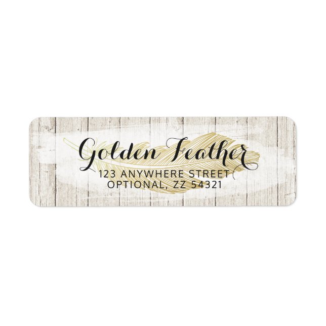 Gold Bohemian Feather Rustic Return Address Return Address Label (Front)