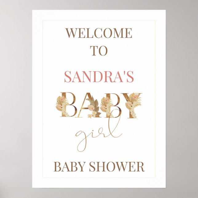 Gold Boho Baby Girl Baby Shower Welcome Sign (Front)