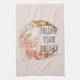 Gold Boho Blush Pink Floral Bridal Shower Tea Towel