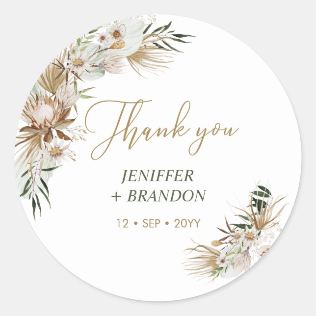 Gold Boho/Bohemian Wedding Thank you Classic Round Sticker (Front)