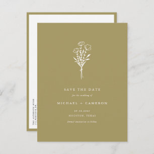 Gold Boho Botanical QR Code Save the Date Announcement Postcard