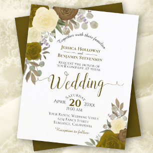 Gold Boho Chic Floral BUDGET Wedding Invitation