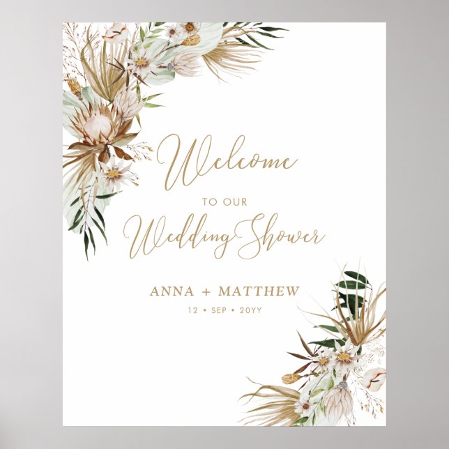 Gold Boho Couples Wedding Shower Welcome Poster (Front)