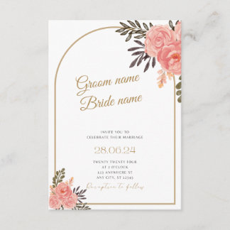 Gold Boho Floral Arch Wedding Invitation