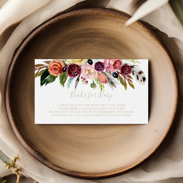 Gold Boho Floral Baby Shower Book Request   Enclosure Card (Creator Uploaded)