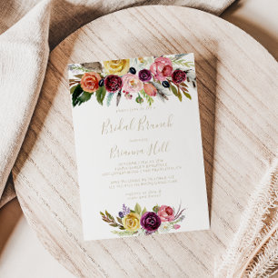 Gold Boho Floral Bridal Brunch Bridal Shower   Invitation